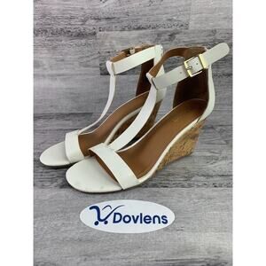 Kenneth Cole Reaction White Cork Wedge Sandals With Ankle Strap Womens Size 10M